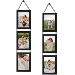 QUTREY 5×7 Collage Picture Frames Black, 6 Openings Vertical Hanging Photo Fr…