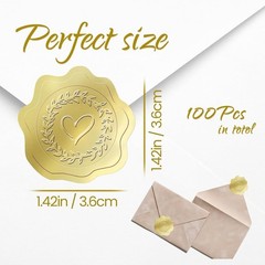 100 PCS Gold Embossed Envelope Stickes – Heart Stickes Foil Envelope Seal for…