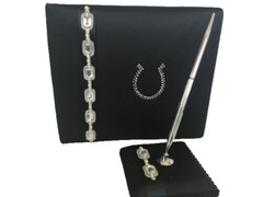 Black Satin Western Wedding Crystal Horseshoe Accessory 6 Piece Set
