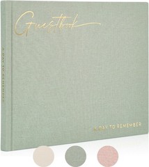Elegant Sage Wedding Guest Book, 50 Pages, Linen Cover, 9×7 inches