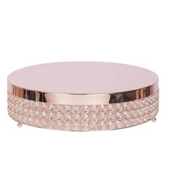 15.5″ wide Rose Gold Metal Cake Stand with Crystal Beads Wedding Birthday Events