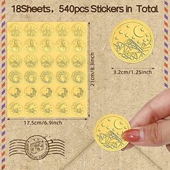540 Pcs Wedding Gold Wax Seals Stickers Embossed Envelope Gold Foil Self Adhesiv