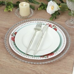 25 TURQUOISE 9″ Paper Round Plates with Vintage Rose Flower Print Wedding