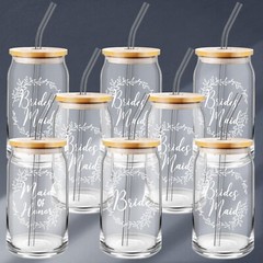 Tanlade 8 Pcs Bridesmaid Proposal Gifts 16 oz Glass Cups Maid of Honor Gift M…