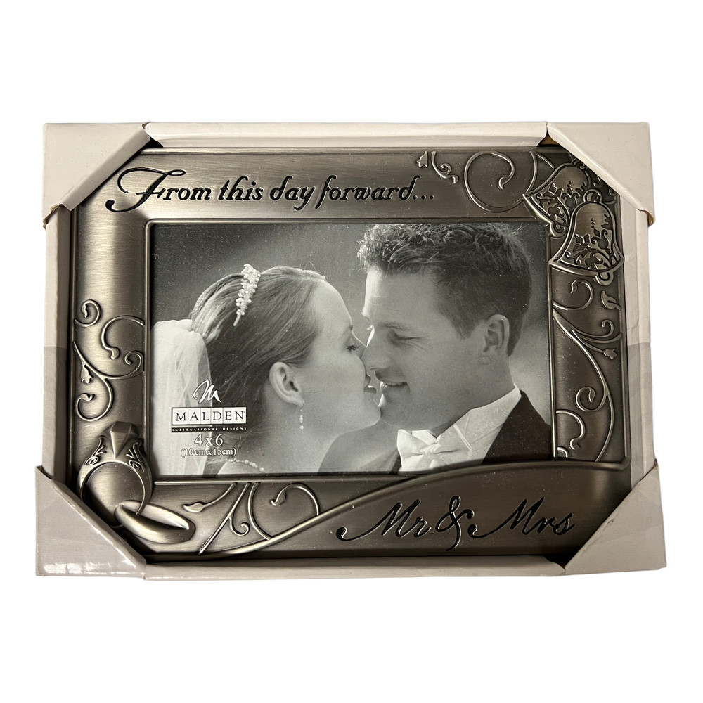Malden Mr & Mrs Picture Frame Brushed Metal 4×6 Photo Wedding Shower Present