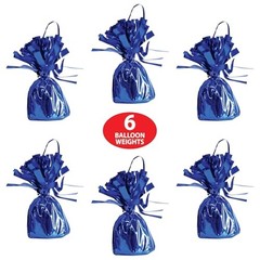 Metallic Wrapped Balloon Weights, Set of 6, Blue Party Decorations with Loop