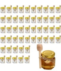 50 Pack 1.5 oz Hexagonal Mini Glass Honey Jars in Bulk with Wooden 50 pack