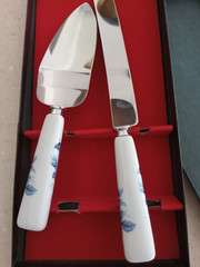 Sheffield England Stainless Steel Wedding Cake Knife & Server Set Porcelain