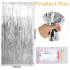 25 Pack Silver Foil Curtain Backdrop, 3.3×8.2FT Tinsel Curtain, Fringe Curtai…