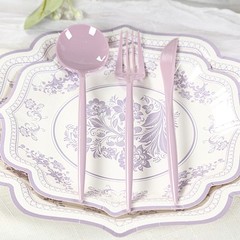 60 LAVENDER Heavy Duty Forks Spoons and Knives Set Party Disposable Tableware