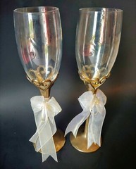 Vtg Champagne Flute Goblet Crystal Glass Wedding Toast Metal Cased Stem Barware
