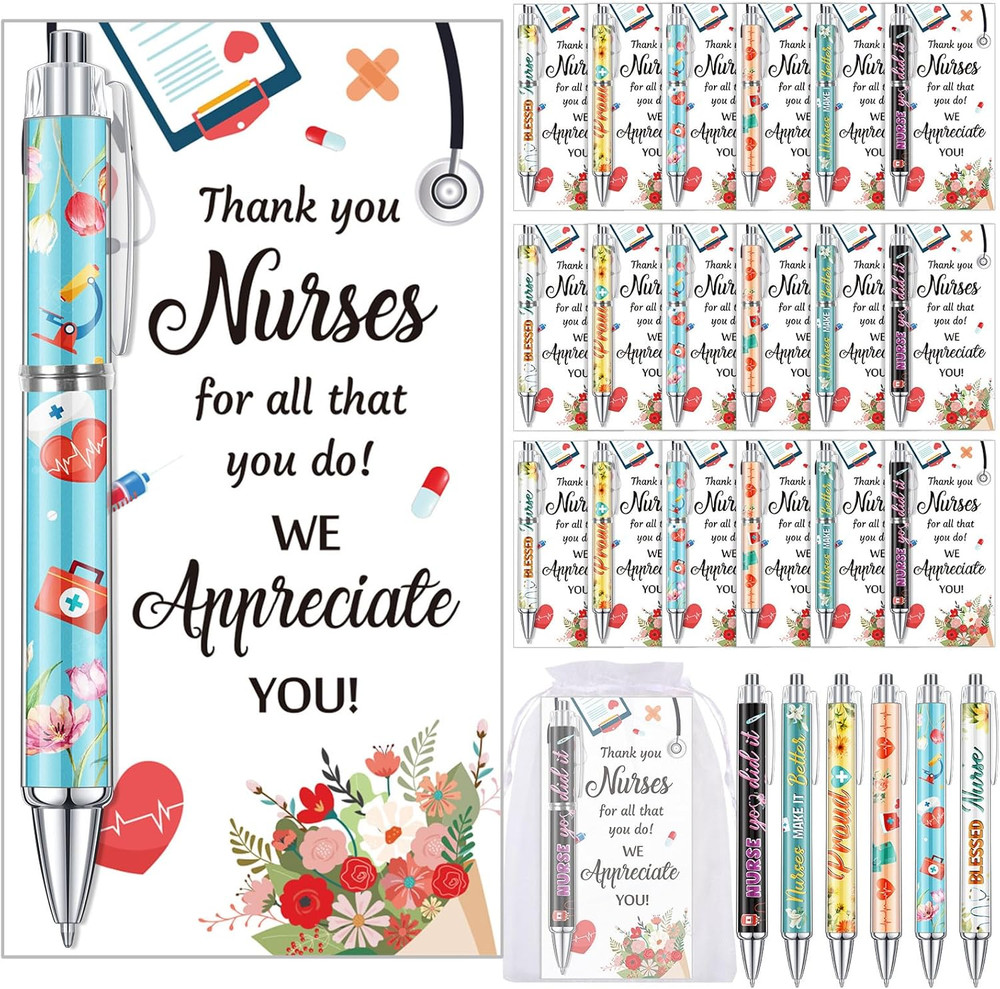 30 Set Nurse Gifts Bulk Nurse Ballpoint Pens and Thank You Cards with Bags Twist