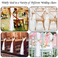 FEXICHUJI Large White Pew Bows Tulle Wedding Aisle Chair Gold Wrap