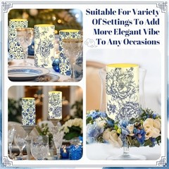 4 Pcs Flameless Pillar Candles LED Blue and White Porcelain Chinoiserie