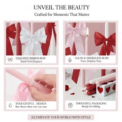 SRCVYLT 6 Pcs Valentines Candle Sticks Bow Taper Medium, pink red white