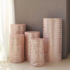 5 BLUSH Geometric Sequins Cylinder Display STAND COVERS Set Party Decorations