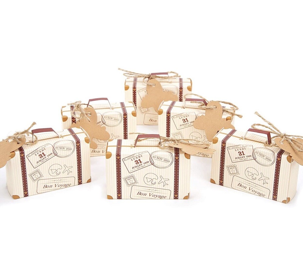 120 Pcs Mini Suitcase Favor Box Party Favor Candy Box, Vintage Kraft Paper