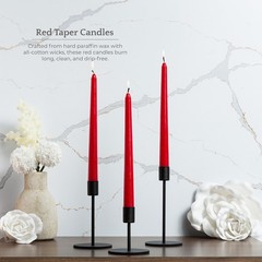 Bask 10-inch Taper Candles – Unscented and Dripless – Burns 10″ – 12Pack, Red