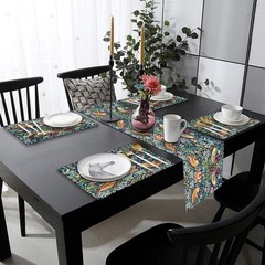 rouihot Cotton Linen Table Runner and Placemats Set 13x18in, Strawberry Thief