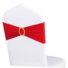 Pack of 50 Spandex Red Chair Sashes with Gold 1 Red Sashes + Gold Buckles