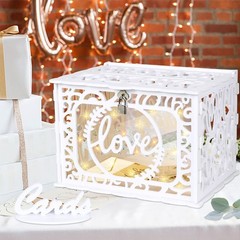 Diy White Wedding Card Box With Lock And String Lights Pvc Hollow Card Box Gradu