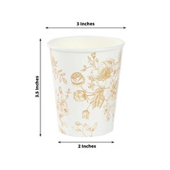 24 WHITE GOLD 9 oz Disposable PAPER CUPS French Toile Pattern Party Supplies