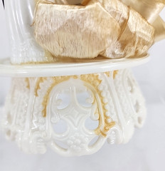 1950’s Wedding Cake Topper Bride & Groom Ribbon Leaves on Plastic Stand