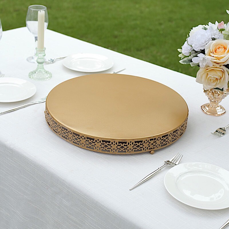 16″ GOLD Metal Fleur De Lis Round Pedestal CAKE STANDS Party Events Decorations