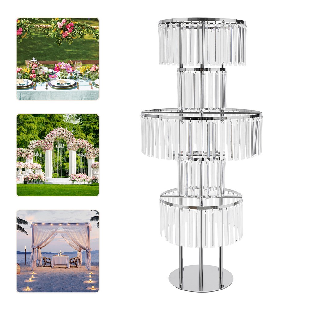 5-Tier Acrylic & Iron Flower Stand Silver 110 cm Wedding Centerpiece