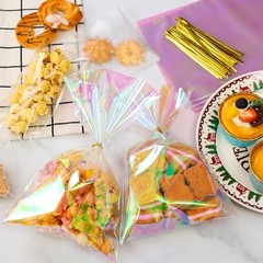 Cellophane Bags, 100 Pcs 6×10 Inches Clear Treat Bags with Iridescent Pink