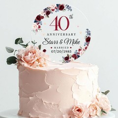 Personalized 40th Wedding Anniversary Cake Topper, Ruby Acrylic Cake Decor Gift