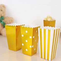 36 White Gold 5″ Cardboard Popcorn Style Party Favor Boxes Events Decorations