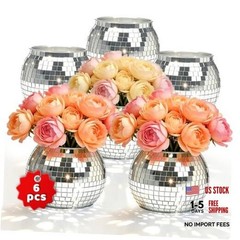 Pcs Disco Ball Vases,» X.7″ Disco Ball Centerpieces Decor,Silver Mirror 6