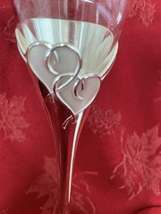 Lenox True Love Silver Plated Champagne Flute Pair 6oz Hearts Wedding Glasses