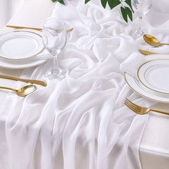 10Ft 1 Piece White Chiffon Table Runner 27×120 Inches Sheer Chiffon Fabric Br…