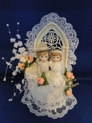 New Western Bride & Groom & Cowboy Hat, Chapel Window, Wedding Caketop, #119