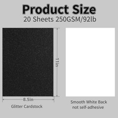 20 Sheets Black Glitter Cardstock 8.5 x 11 Inches, Heavyweight 250gsm Premium…