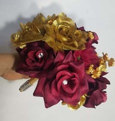 Burgundy Gold Rose Hydrangea Bridal Wedding Bouquet Accessories