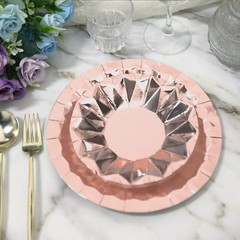 25 ROSE GOLD 9″ Metallic Round Paper Salad Dinner Plates Geometric Design