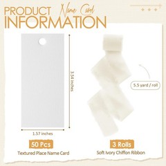 50 Pcs Name Place Cards Blank Chiffon Ribbon 1.57×3.54 Inch Hanging Tags Ivory