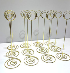 Gold Tone Mini Circle Hoop Table Numbers Stand Place Card Holders 8 1/2″ Tall