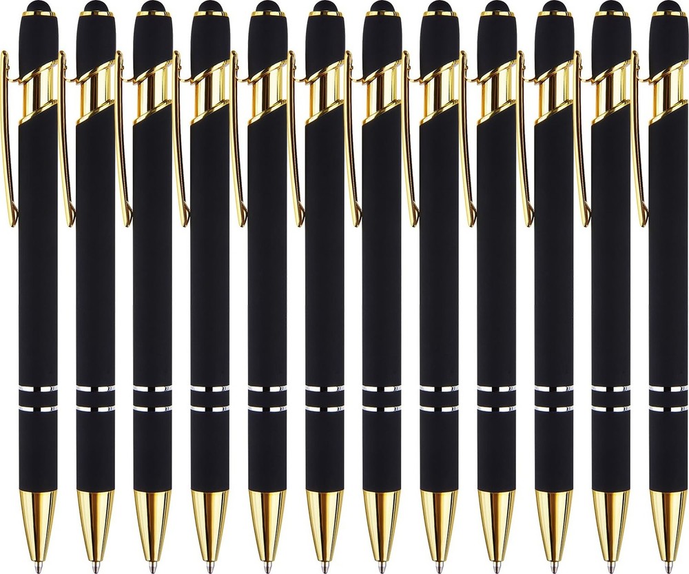 LINFANC 12 Pack Black Gold Ballpoint Pen with Stylus Tip, 1.0 mm Black Ink Sm…