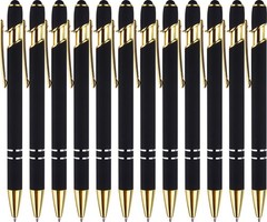 LINFANC 12 Pack Black Gold Ballpoint Pen with Stylus Tip, 1.0 mm Black Ink Sm…