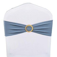 Pack of Spandex Dusty Blue Chair Sashes 50 Dusty Blue Sashes + Gold Buckles