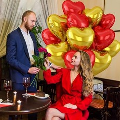 Heart Balloons,12Pcs Red Heart Shaped Foil Balloons,18Inch Gold Helium Red Gold