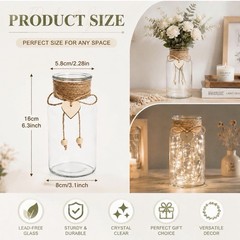 Wedding Mason Jar Vase Centerpieces Set, Clear Glass w/ Twine Heart, 6.3in