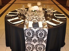 12 Black and White 12″ x 108″ Flocking Damask Table Runner 3D Flocked Velvet USA