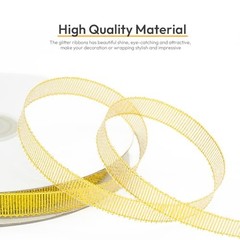 3/8 inch x 50 Yards Glitter Gold Ribbon, Sparkly 3/8″ x 50 Yards Golden