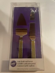 Wilton Vintage Glamour Cake Knife and Server Set Gold Rhinestones discontinued