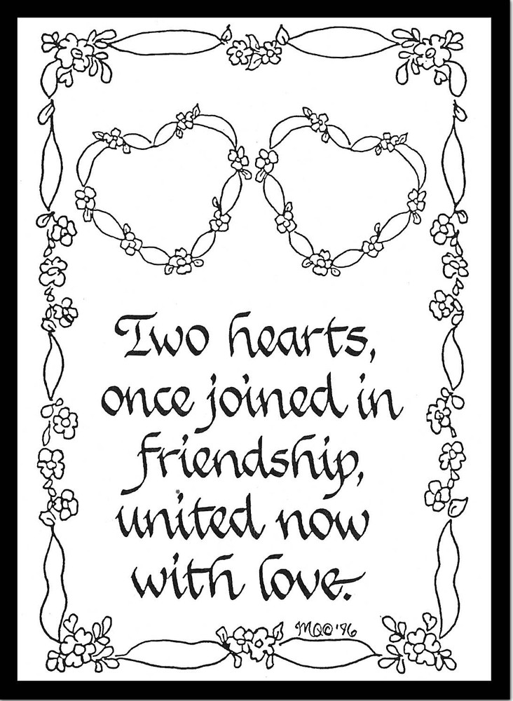 TWO HEARTS ONCE JOINED IN FRIENDSHIP Matted Calligraphy